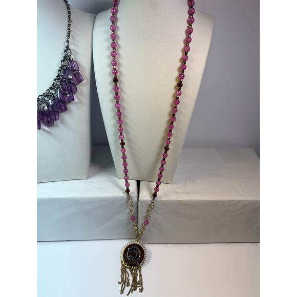 3 purple lavender statement bib flower floral bling enamel necklaces bundle lot - Picture 4 of 10